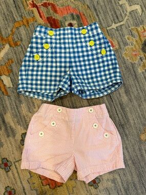 Mini Boden girl's sailor-style shorts bundle Pink seersucker blue gingham size 7